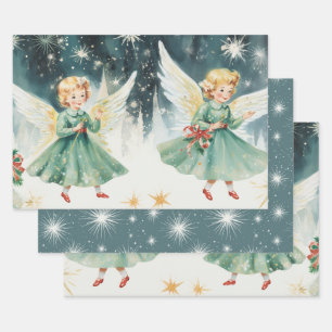 Retro Vintage Kersttrio Stijl C Inpakpapier Vel