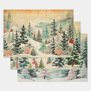 Retro Vintage Kersttrio Stijl J Inpakpapier Vel