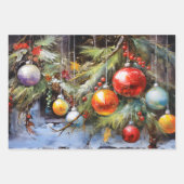 Retro Vintage Kersttrio Stijl P Inpakpapier Vel (Voorkant)