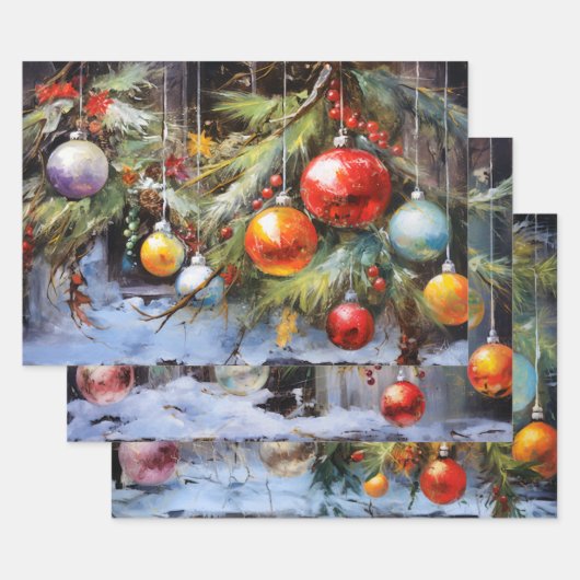 Retro Vintage Kersttrio Stijl P Inpakpapier Vel (Set)