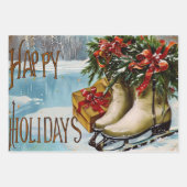 Retro Vintage Kersttrio Stijl R Inpakpapier Vel (Voorkant)