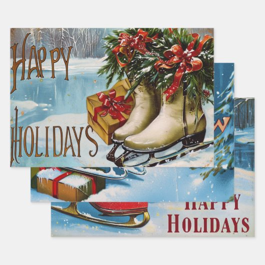 Retro Vintage Kersttrio Stijl R Inpakpapier Vel (Set)