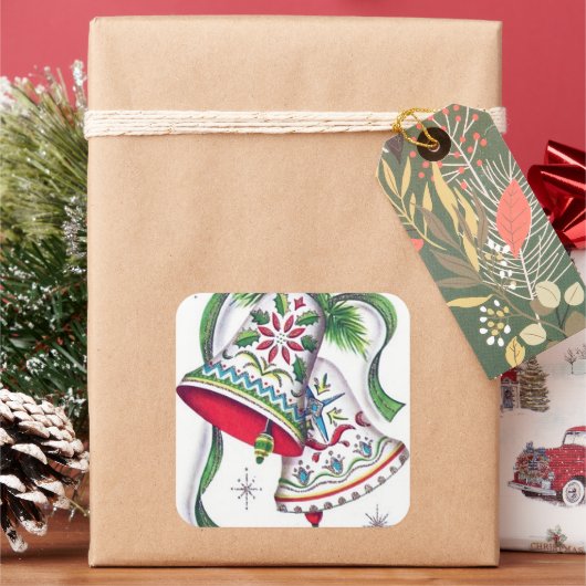 Retro vintage kerstvakantie bells sticker (Feestdagen)