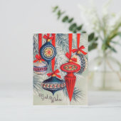 Retro vintage kerstvakantie bollen briefkaart (Staand voorkant)