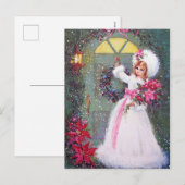 Retro vintage Kerstvakantie dames ansichtkaart Feestdagenkaart (Voorkant / Achterkant)