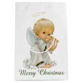 Retro vintage kerstvakantie engelenfeest medium cadeauzakje (Voorkant)