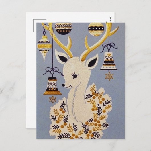 Retro Vintage Kerstvakantie rendier briefkaart (Voorkant / Achterkant)