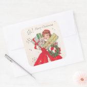 Retro vintage kerstwinkel vierkante sticker (Envelop)