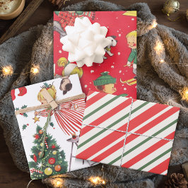 Retro Vintage Kinder Kerstvakantie Inpakpapier Vel