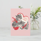 Retro Vintage Kitten Valentijns Kaart (Staand voorkant)