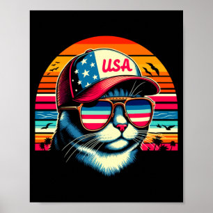 Retro Vintage Kitten Zonnebril Vlag Amerika Poster