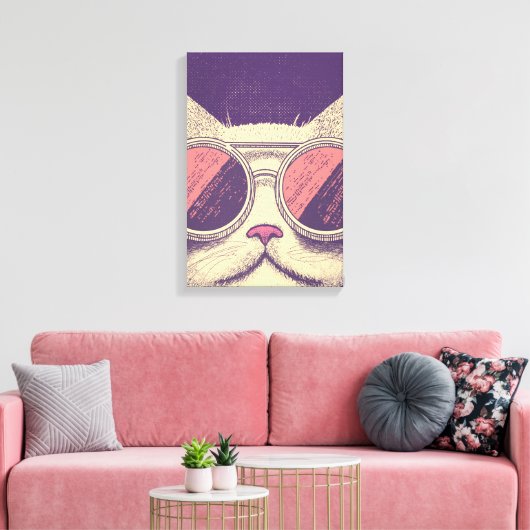 Retro Vintage Kitty Canvas Afdruk (Insitu (Woonkamer))