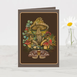Retro Vintage kleuren Paddenstoel & Mot Kunst Kaart