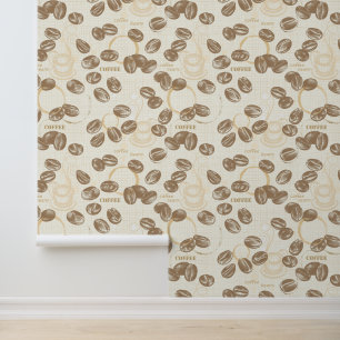 Retro Vintage Koffiebonen & Espresso Kopjes Keuken Behang