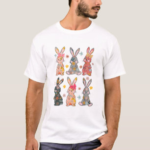 Retro Vintage Konijn Bloem Bloemen Konijn Pasen T-shirt