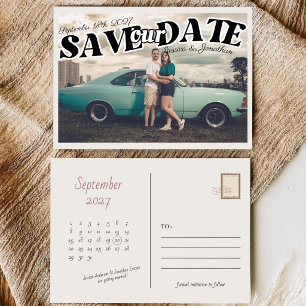 Retro Vintage Krachtig Script Horizontale Foto Bru Save The Date
