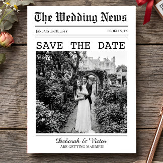 Retro Vintage Kranten Huwelijk Save The Date