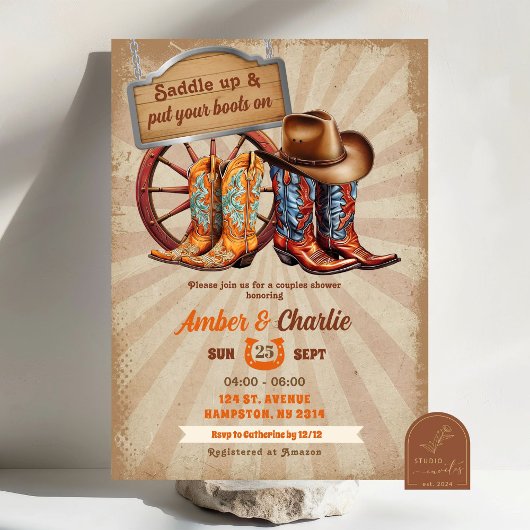 Retro Vintage Laarzen Cowboy Koppels Bruiloft Kaart