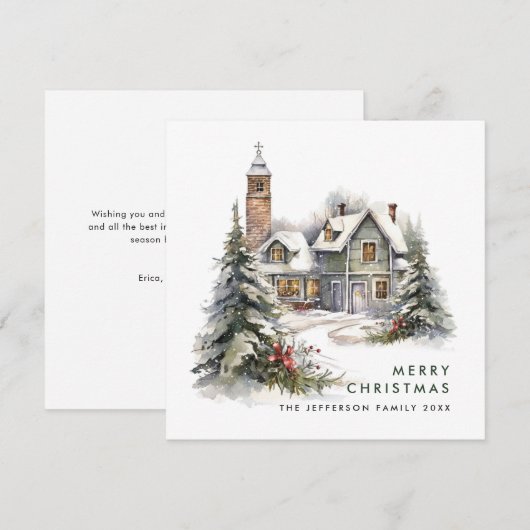 Retro Vintage Landhuis Kerstboom Feestdagenkaart (Voorkant / Achterkant)