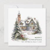 Retro Vintage Landhuis Kerstboom Feestdagenkaart (Voorkant)