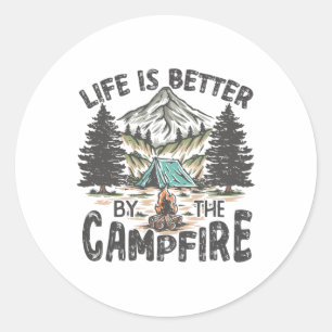 Retro Vintage Leven Is Beter Rond Het Kampvuur C Ronde Sticker