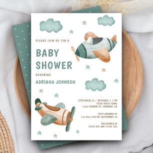 Retro Vintage Lieve Groene Vliegtuigen Baby Shower Kaart