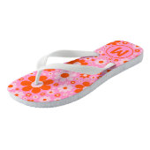 Retro Vintage Madeliefjespatroon Oranje Roze Monog Teenslippers (Schuin)