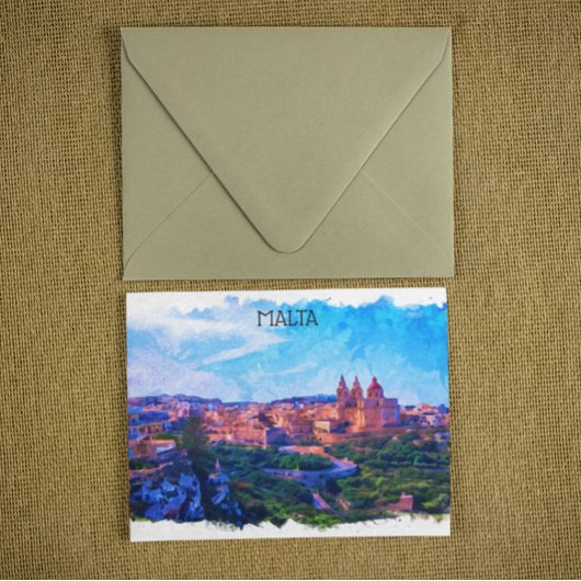 Retro Vintage Malta panorama Waterverf uitzicht Briefkaart