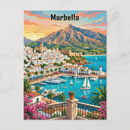 Retro Vintage Marbella Spanje Costa del Sol Briefkaart (Voorkant)