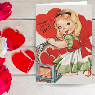Retro Vintage Meisje Custom Valentijnsdag Feestdagen Kaart
