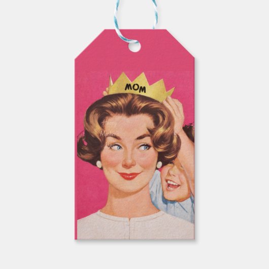 Retro Vintage Moeder Kroon Moederdag Cadeaulabel (Voorkant)