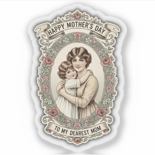 Retro Vintage Moederdag Moeder & Kind Sticker (Voorkant)