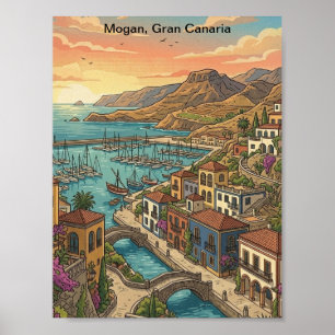 Retro Vintage Mogan Gran Canaria Canarische Eiland Poster