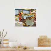 retro vintage Mom Daughter kitchen Poster (Keuken)