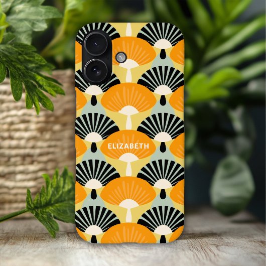 Retro Vintage Mosterd Zwarte Patroon Gepersonalise Case-Mate iPhone Case