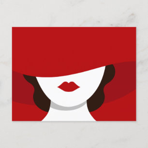 Retro vintage mysterieuze vrouw koninklijk rood briefkaart