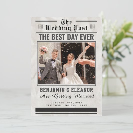Retro Vintage Newspaper Wedding Invitation (Staand voorkant)