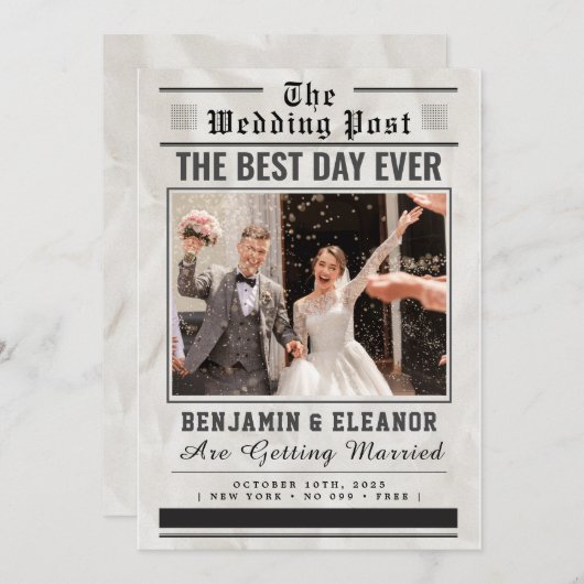 Retro Vintage Newspaper Wedding Invitation (Voorkant / Achterkant)
