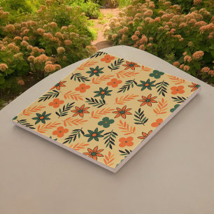 Retro Vintage Oranje 70s Bloemmotief Tegeltje