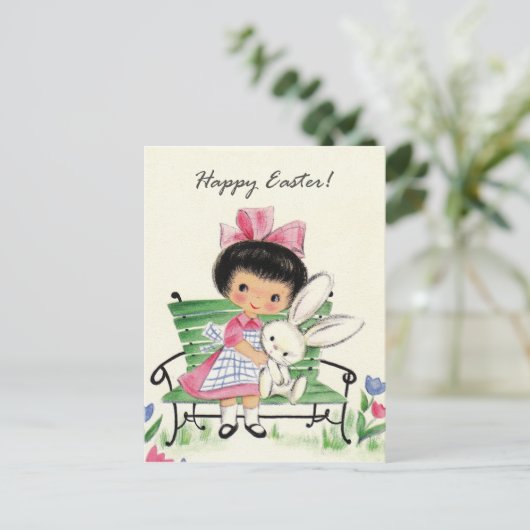 Retro vintage Paas meisje Vakantie kaart (Staand voorkant)