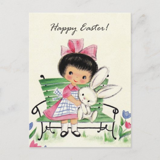 Retro vintage Paas meisje Vakantie kaart (Voorkant)