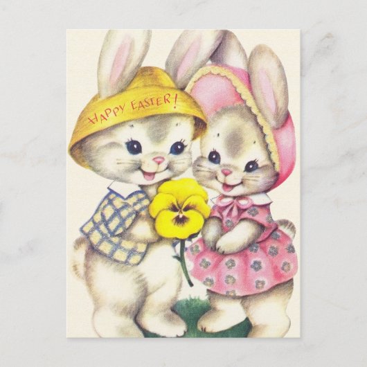 Retro vintage paashaas vakantie ansichtkaart feestdagenkaart (Voorkant)