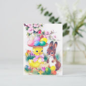 Retro vintage paashaas vakantie ansichtkaart feestdagenkaart (Staand voorkant)