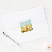 Retro Vintage Paaskuikens Vierkante Sticker (Envelop)