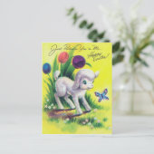 retro vintage paaslam vakantie ansichtkaart feestdagenkaart (Staand voorkant)