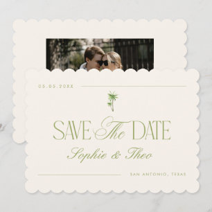 Retro Vintage Palmboom Ivory en Groen Huwelijk Save The Date