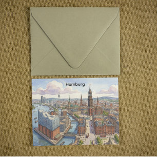 Retro Vintage Panorama van de stad Hamburg Briefkaart