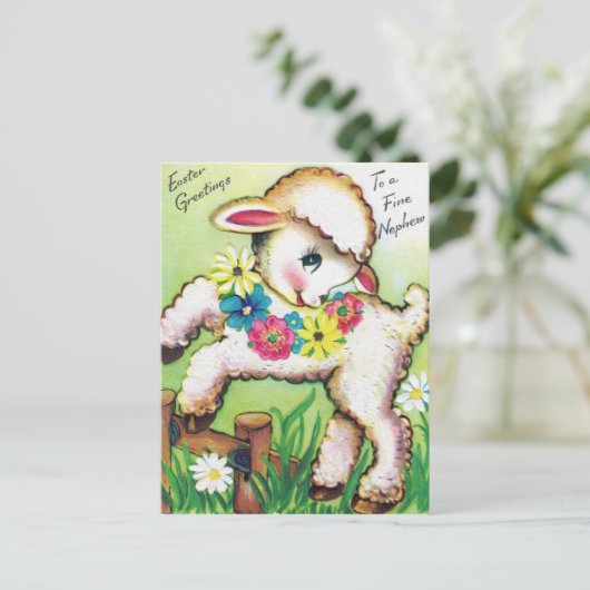 Retro vintage Pasen neef lam postkaart Feestdagenkaart (Staand voorkant)