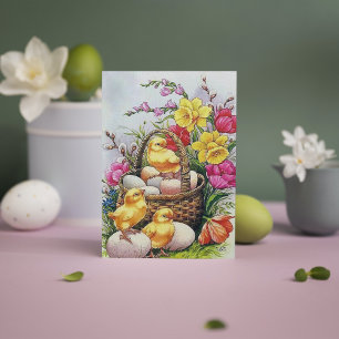 Retro vintage Pasen vakantie kuikens briefkaart