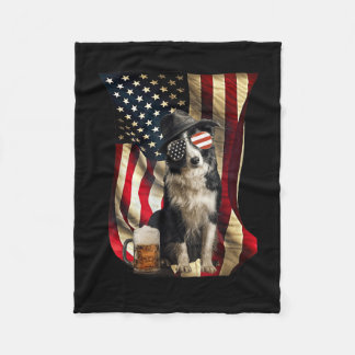 Retro Vintage Patriottische Border Collie Hond Vla Fleece Deken